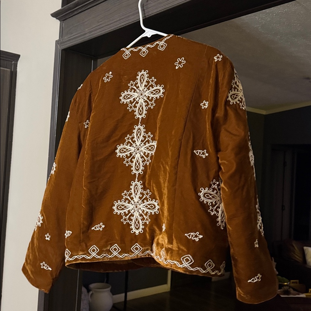 We The Free Rust Velvet Embroidered Jacket with Cream Lace - Picture 8 of 8